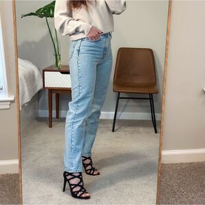 NWOT Zara super high waist light wash jeans, mom fit, size US 4, 28” waist